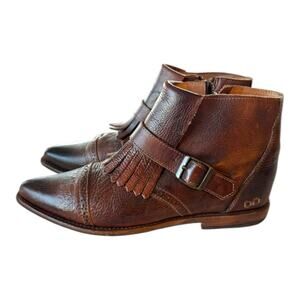 Bed Stu Dipper Ankle Bootie Kiltie Fringe Buckle Zip Brown Leather Womens Sz 9.5